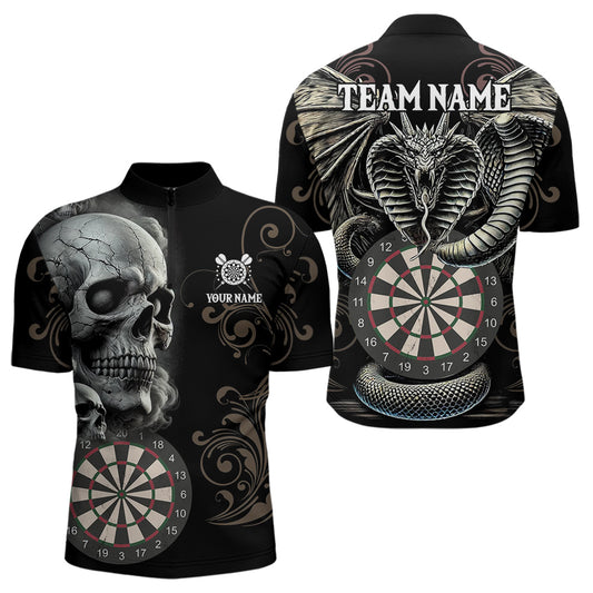 Personalized Grey Skull Dragon Polo & Quarter-Zip Dart Shirts For Men, Custom Dart Jerseys NYN0012