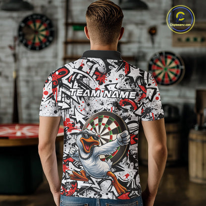 Personalized White & Red Graffiti Darts Men Polo & 1/4-Zip Dart Shirt Funny Duck Dart Team Jerseys NYN2901