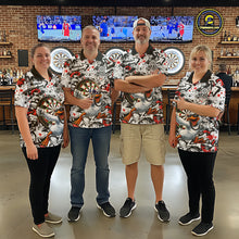 Load image into Gallery viewer, Personalized White &amp; Red Graffiti Darts Men Polo &amp; 1/4-Zip Dart Shirt Funny Duck Dart Team Jerseys NYN2901