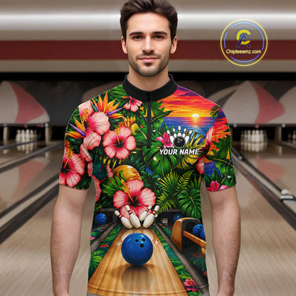 Monstera Pattern Funny Men Bowling Shirt Custom Summer Tropical Youth Bowling Shirts NYN3278