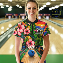 Load image into Gallery viewer, Monstera Pattern Funny Women Bowling Shirt Custom Summer Tropical Youth Bowling Shirts NYN3278