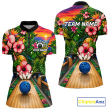Load image into Gallery viewer, Monstera Women Bowling Quarter-Zip Shirt Custom Summer Tropical Youth Bowling Shirts