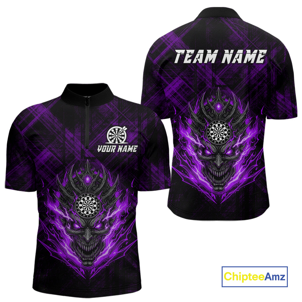 Purple Skull Lightning Thunder Grunge Dartboard Custom Men Quarter-Zip Darts Shirt Dart Gifts NYN2015