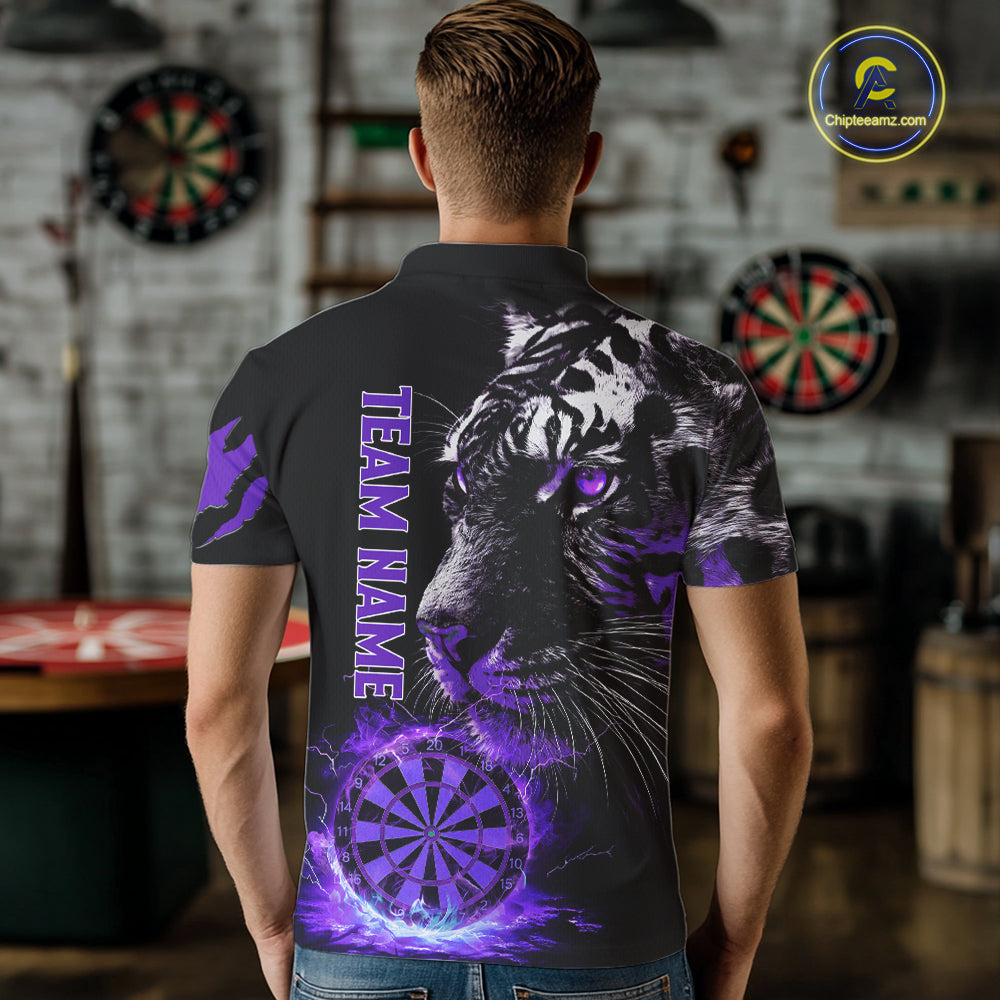 Purple Horror Tiger Fire Flame Dartboard Custom Men Darts Polo League Shirts Dart Jerseys NYN2247