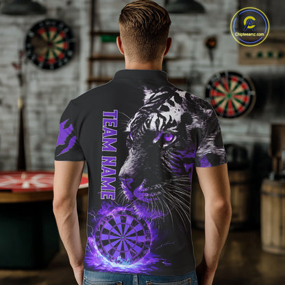 Purple Horror Tiger Fire Flame Dartboard Custom Men Darts Polo League Shirts Dart Jerseys NYN2247
