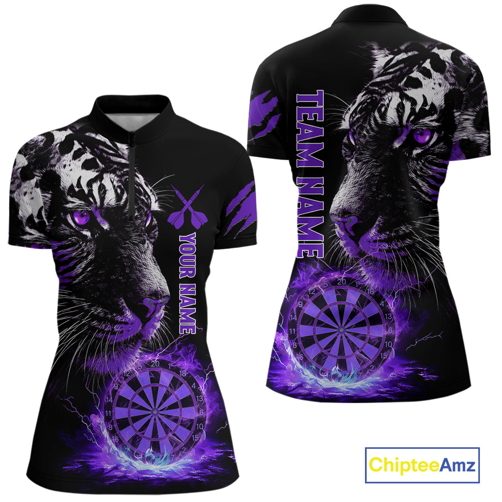 Purple Horror Tiger Fire Flame Dartboard Custom Women Darts Quarter-Zip League Shirts Dart Jerseys NYN2247