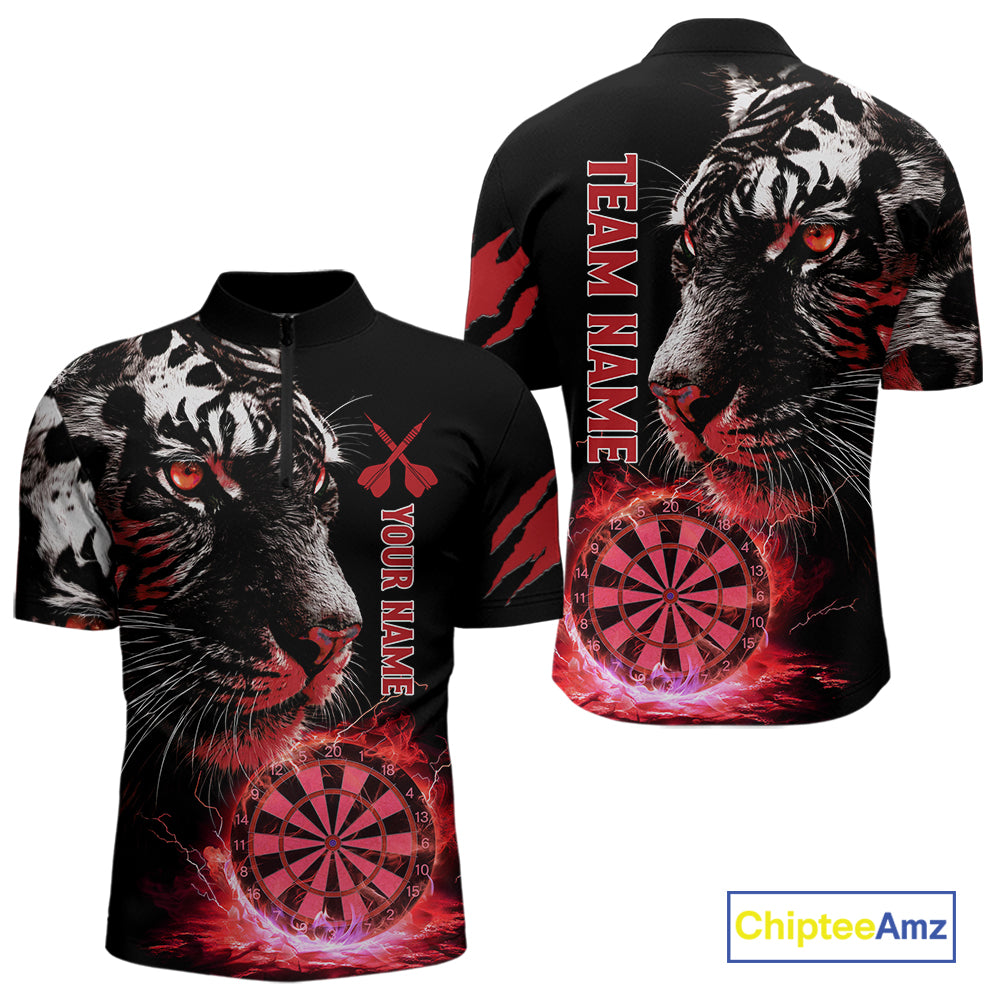 Red Horror Tiger Fire Flame Dartboard Custom Men Darts Quarter-Zip League Shirts Dart Jerseys NYN2248