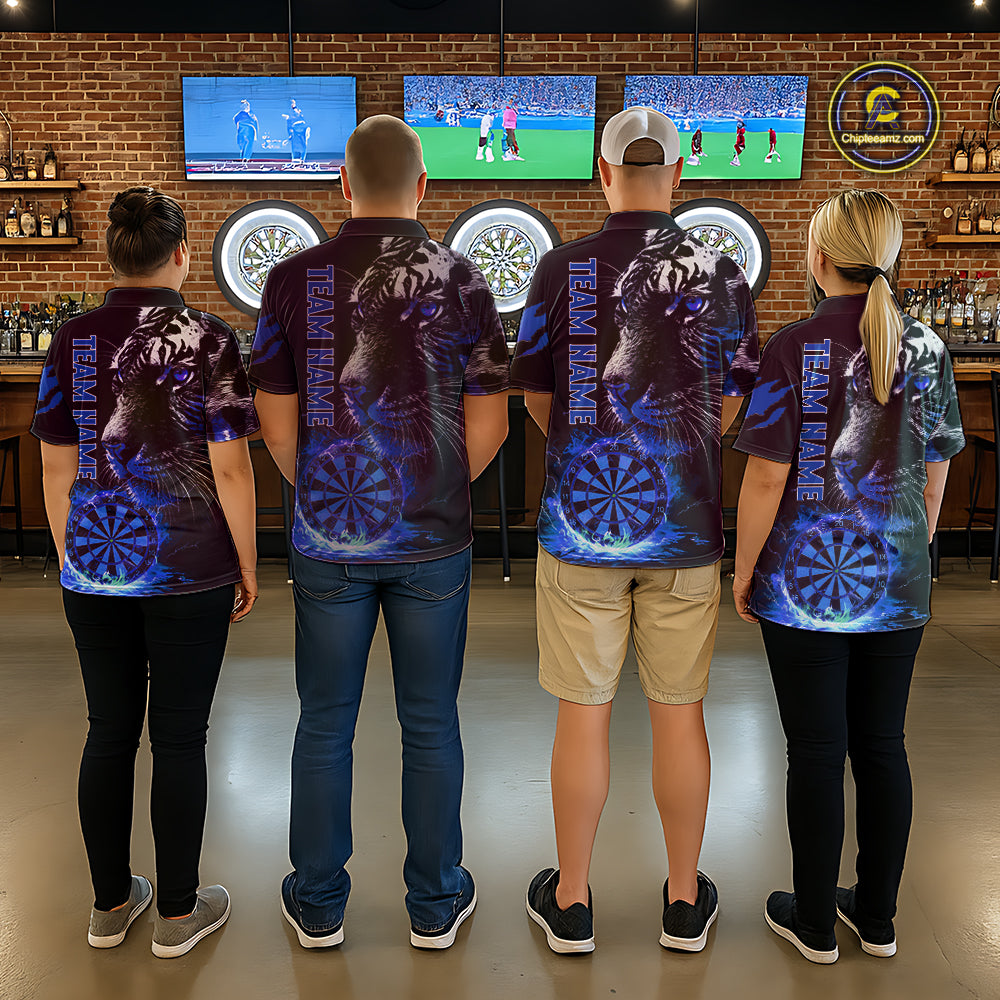 Blue Horror Tiger Fire Flame Dartboard Custom Men Darts Polo League Shirts Dart Jerseys NYN2249
