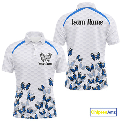 Blue Pattern Butterfly Mens Golf Polo Shirt Custom Name White Ball Golf Clothes Shirts NYN2909
