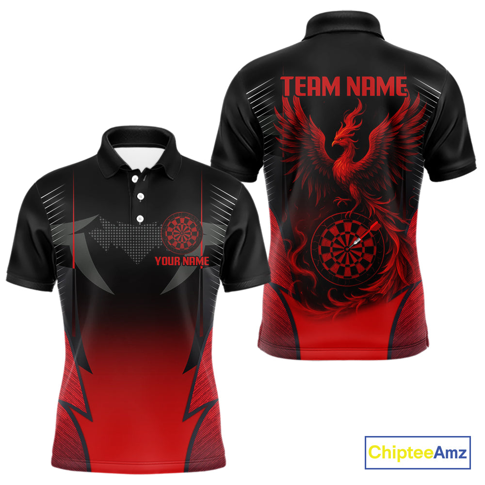 Custom Dart Team Shirt With Black Maroon Phoenix For Men - Personalized Name & Team NYN0333