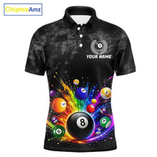 Load image into Gallery viewer, Rainbow splatter 8 ball pool polo shirt for men grunge billiard apparel