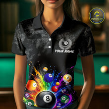 Load image into Gallery viewer, Personalized Rainbow Splatter 8 Ball Pool Polo Shirts For Women, Custom Grunge Billiard Team Apparel NYN3294