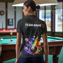 Load image into Gallery viewer, Personalized Rainbow Splatter 8 Ball Pool Polo Shirts For Women, Custom Grunge Billiard Team Apparel NYN3294