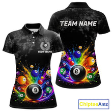 Load image into Gallery viewer, Rainbow splatter 8 ball pool polo shirt for women grunge billiard apparel