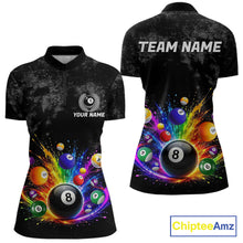 Load image into Gallery viewer, Rainbow splatter 8 ball pool 1/4-zip shirt for women grunge billiard apparel
