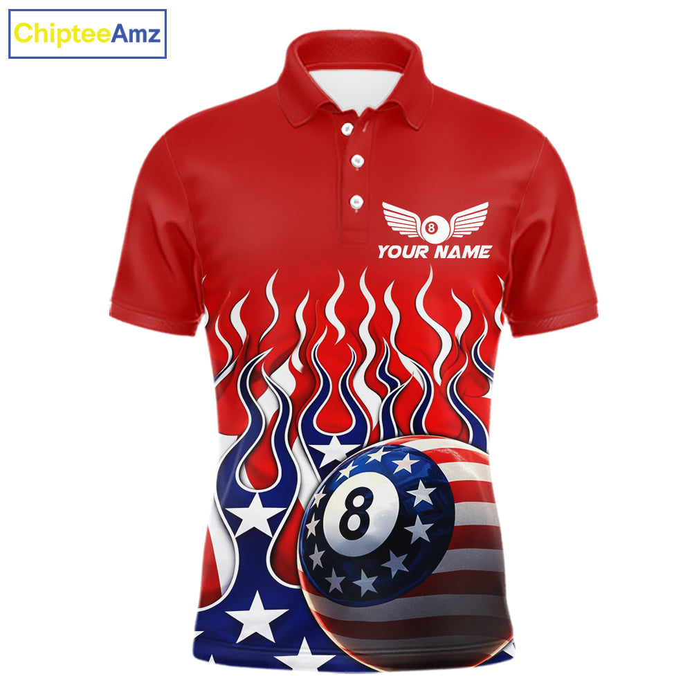 Custom Fire Flame US Flag Pool 8 Ball Men's Billiard Shirt Patriotic Billiard Team Attire NYN2545