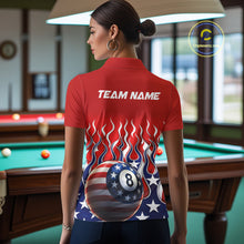 Load image into Gallery viewer, Custom Fire Flame US Flag Pool 8 Ball Women's Billiard Shirt Patriotic Billiard Team Attire NYN2545