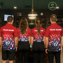 Load image into Gallery viewer, Custom Fire Flame US Flag Pool 8 Ball Women's Billiard Shirt Patriotic Billiard Team Attire NYN2545