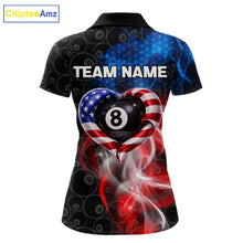 Load image into Gallery viewer, Heart US Flag Pool 8 Ball Women's Billiard Shirt Custom Couple Patriotic Billiard Attire NYN2549