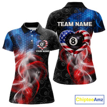 Load image into Gallery viewer, Heart US Flag Pool 8 Ball Women's Billiard Shirt Custom Couple Patriotic Billiard Attire NYN2549