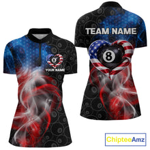 Load image into Gallery viewer, Heart US Flag Pool 8 Ball Women's Billiard Shirt Custom Couple Patriotic Billiard Attire NYN2549