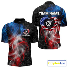 Load image into Gallery viewer, Heart US Flag Pool 8 Ball Men's Billiard Shirt Custom Couple Patriotic Billiard Attire NYN2549