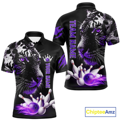 Personalized Horror Tiger Bowling Shirts For Men Purple Flaming Tiger Team Bowling Jerseys NYN3131