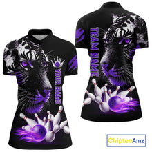 Load image into Gallery viewer, Personalized Horror Tiger Bowling Shirts For Women Purple Flaming Tiger Team Bowling Jerseys NYN3131