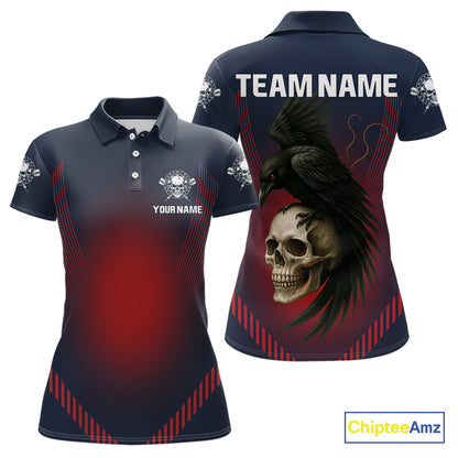 Dark Crow And Skull Dart Team Shirt For Women - Name Personalization Darts Jersey NYN0347