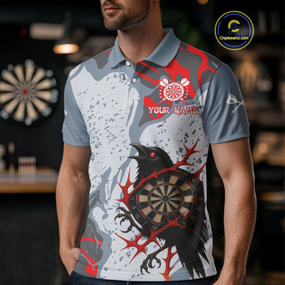 Gray And Red Raven Darts Shirt For Men - Custom Team Name - Unique Dartboard NYN0349