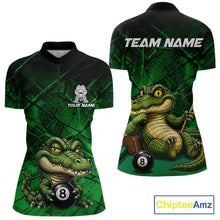 Load image into Gallery viewer, Funny crocodile 8 ball billiard 1/4-zip shirt for men green grunge pool jersey