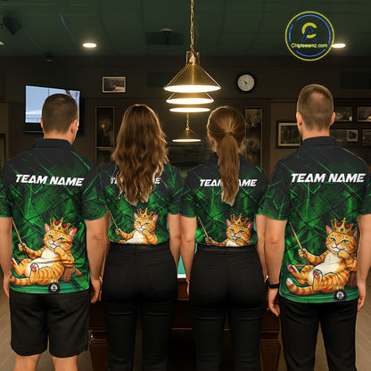 Funny Cat Crown 8 Ball Pool Billiard Shirts For Men Custom Green Grunge Billiard Polo & 1/4-Zip Jersey NYN3314