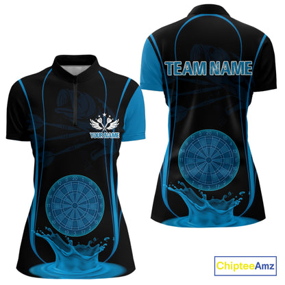 Azure Water Lightning Dartboard & Fish Darts Shirt For Women - Custom Name & Team NYN0617