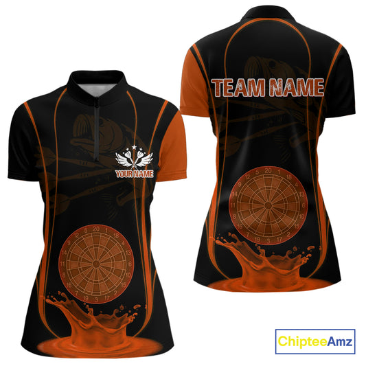 Orange Water Lightning Dartboard & Fish Darts Shirt For Women - Custom Name & Team NYN0618