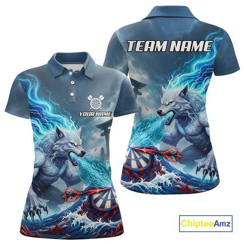 Custom Red & Blue Flames Wolf Dartboard Dart Women Polo Jerseys Outfits Dart Team Shirts NYN1751