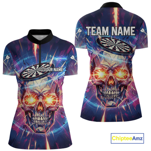 Custom Neon Skull Dartboard Colorful Lightning Dart Women Quarter-Zip Jerseys Dart Team Shirts NYN1753