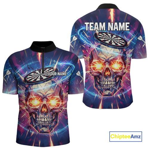 Custom Neon Skull Dartboard Colorful Lightning Dart Men Quarter-Zip Jerseys Dart Team Shirts NYN1753