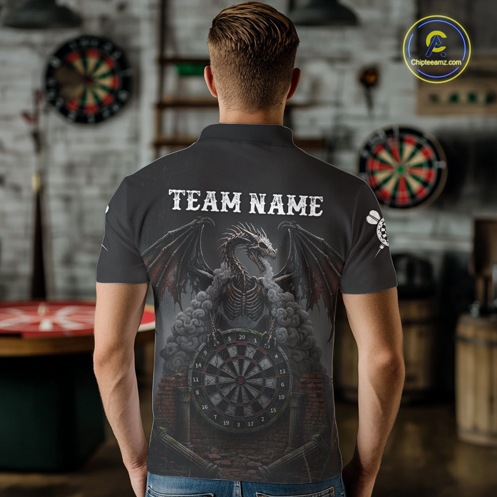 Skeleton Dragon Grey Smokes Cracked Darts League Shirt Custom Dragon Men Darts Jersey NYN2039