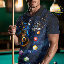 Load image into Gallery viewer, Funny Cat Galaxy Custom 8 Ball Billiard Polo &amp; 1/4-Zip Shirt For Men Blue Billiard Team Jersey NYN3132