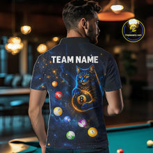 Load image into Gallery viewer, Funny Cat Galaxy Custom 8 Ball Billiard Polo &amp; 1/4-Zip Shirt For Men Blue Billiard Team Jersey NYN3132