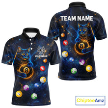 Load image into Gallery viewer, Funny Cat Galaxy Custom 8 Ball Billiard Polo &amp; 1/4-Zip Shirt For Men Blue Billiard Team Jersey NYN3132