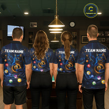 Load image into Gallery viewer, Funny Cat Galaxy Custom 8 Ball Billiard Polo &amp; 1/4-Zip Shirt For Men Blue Billiard Team Jersey NYN3132