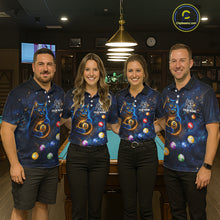 Load image into Gallery viewer, Funny Cat Galaxy Custom 8 Ball Billiard Polo &amp; 1/4-Zip Shirt For Men Blue Billiard Team Jersey NYN3132