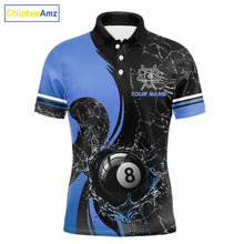Load image into Gallery viewer, Blue Watering 8 Ball Pool Billiard Shirts For Men Custom Broken Glass Billiard Team Jersey NYN3136