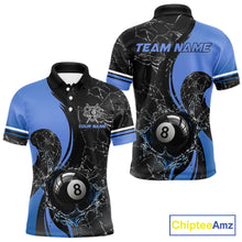 Load image into Gallery viewer, Blue Watering 8 Ball Pool Billiard Shirts For Men Custom Broken Glass Billiard Team Jersey NYN3136