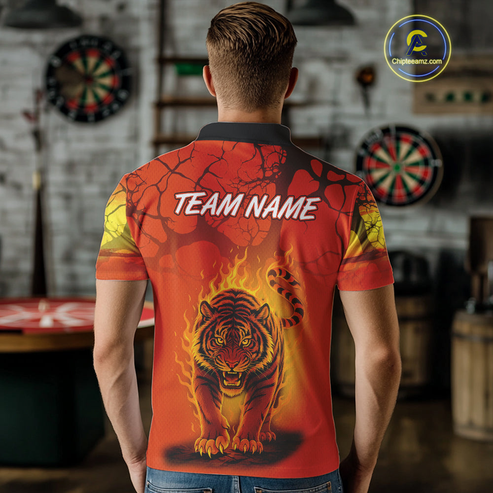 Flaming Tiger Orange Pattern Dartboard Darts Shirt For Men - Custom Name NYN0357