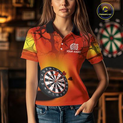 Flaming Tiger Orange Pattern Dartboard Darts Shirt For Women - Custom Name NYN0357