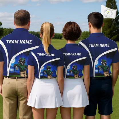 Funny Raccoon Moonlit Golf Course Mens Golf Shirts Upf Golf Shirts Custom Blue Golf Apparel NYN3318