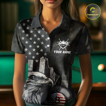 Load image into Gallery viewer, Retro Grunge US Flag Eagle Pool 8 Ball Women's Billiard Shirt Custom Patriotic Billiard Team Attire NYN2564