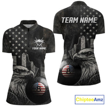 Load image into Gallery viewer, Retro Grunge US Flag Eagle Pool 8 Ball Women's Billiard Shirt Custom Patriotic Billiard Team Attire NYN2564